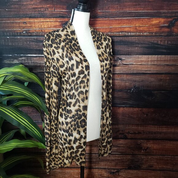 Zenana Cardigan Sweater S Lightweight Rayon Open Front Leopard Print - Picture 2 of 9